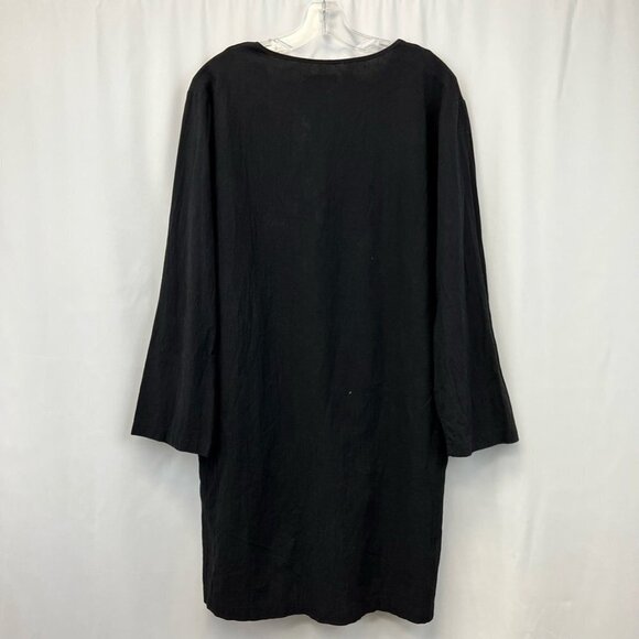 Misslook Womens Shift Dress Solid Black V Neck Long Sleeve Rounded Hemline L - Picture 5 of 11